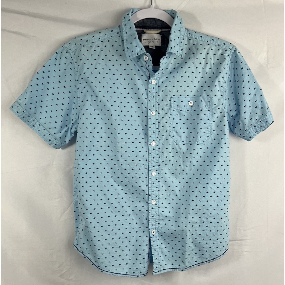 Paper Denim & Cloth Boys 10/12 Blue All Over Airplane Print SS Button Down Shirt